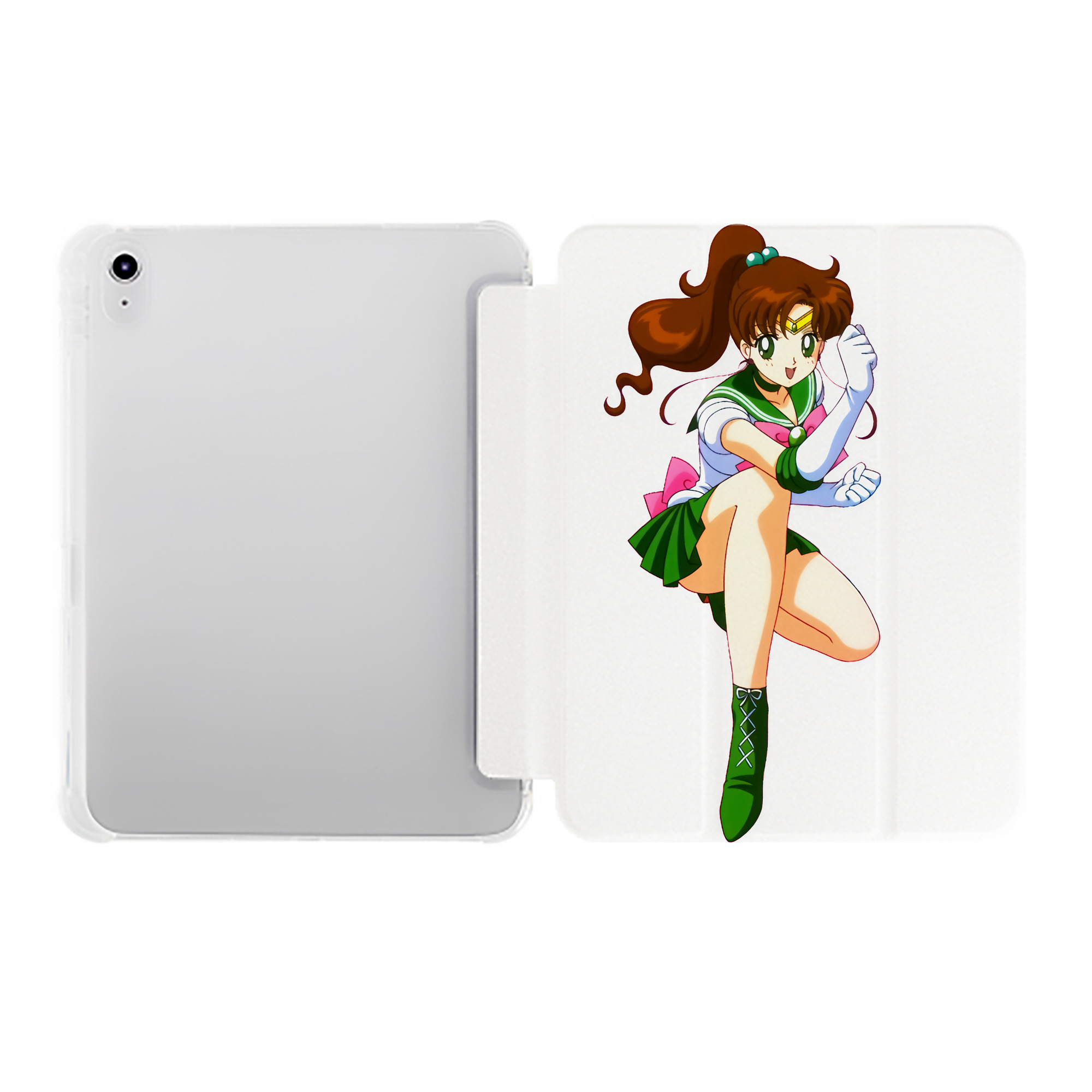 （画像用） 美少女戦士セーラームーン 木野 まこと きの まこと Sailor Moon Kino Makoto （セーラージュピター；Sailor Jupiter） IPad ケース ペン収納付き 三つ折りスタンド PUレザー×シリコン 対応機種9.5/10.5/10.9インチ